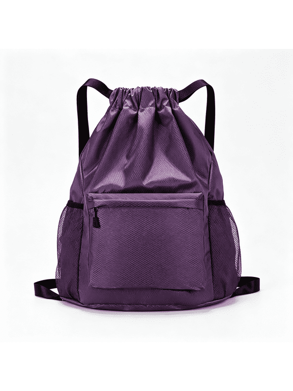 Purple Gym Backpack for Women,Front Zip&Side Pockets,Adjustable Straps