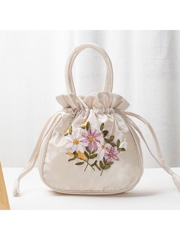 Embroidered Floral Mini Bucket Bag Handmade Makeup Purse for Women Crossbody Boho mini purse