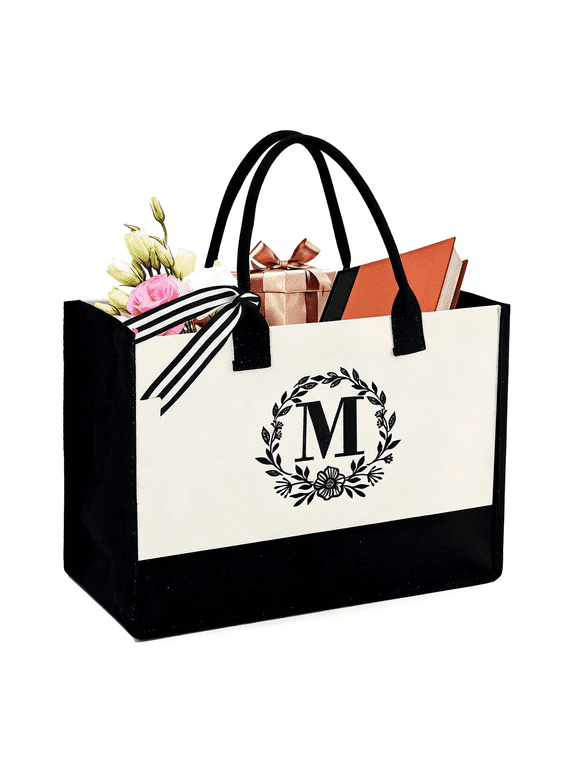 Embroidery Monogram Initial Tote Bag for Women Teacher Mom Friend Personalized Gift for Birthday Beach Work Wedding Embroidery Monogram Initial Personalized Gifts