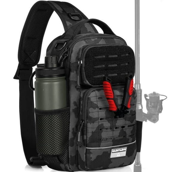 AOMRCOL Fishing Backpack Tackle Sling Bag - Lightweight Sling Tackle Storage Bag - Fishing Backpack with Rod Holder