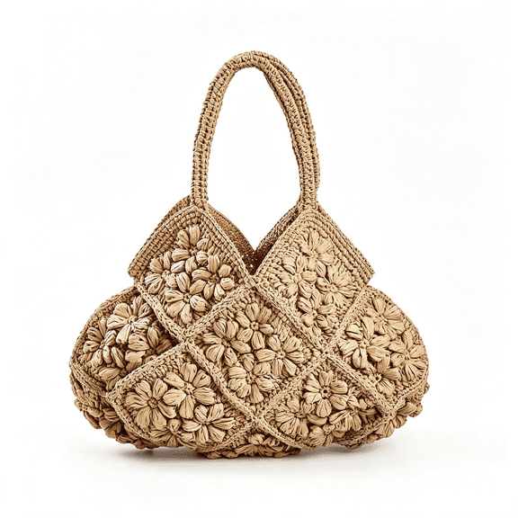 AOMRCOL Floral Beach Bags for Women Straw Tote Bag Raffia Shoulder Handbags Summer Purse for Vacatio,3D Flower Patterns Raffia Tote