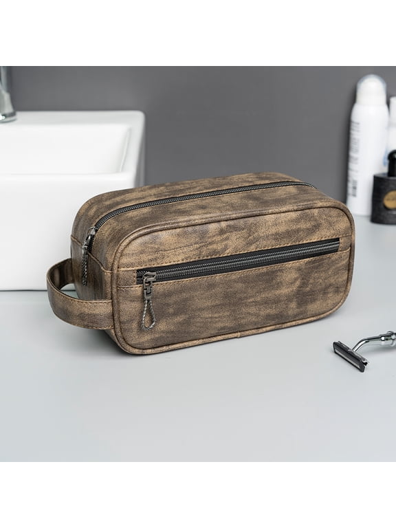 Genuine Leather Toiletry Travel Pouch with Waterproof Lining - Olive | King-Size Handcrafted Vintage Dopp Kit Bag, Shaving & Bathroom Organizer, Gift for Men & Women