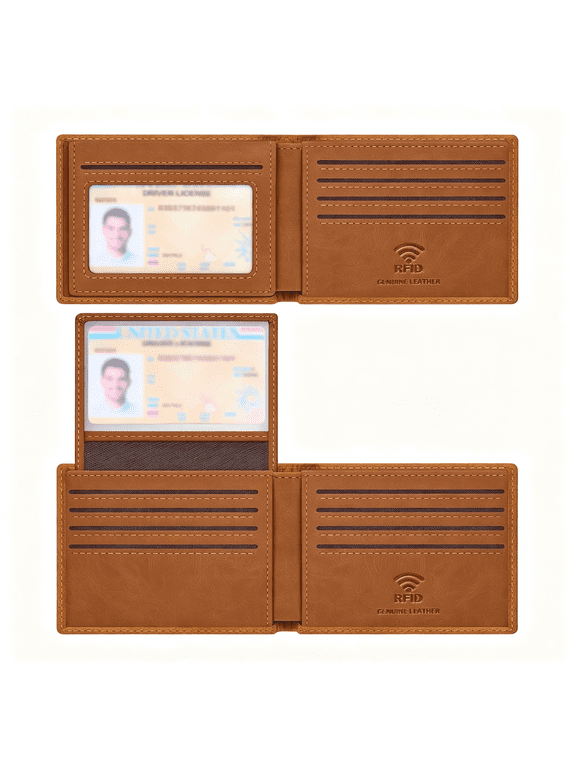 Genuine Leather Wallet for Men with Gift Box-Handmade Bifold Stylish-Mens Wallets Blocking with 2 Id Windows Compact Front Pocket Wallet