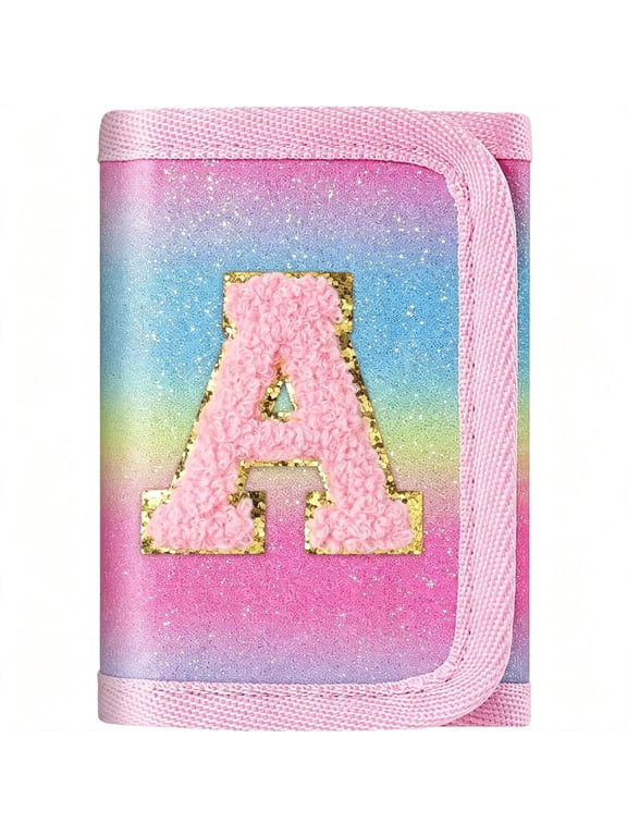 Girls Wallets with Magic Sticker Glitter Wallet for Teen Initial Glitter Coin Pocket for 6-8-10 Kids Kids Wallets for Girls Pink-A