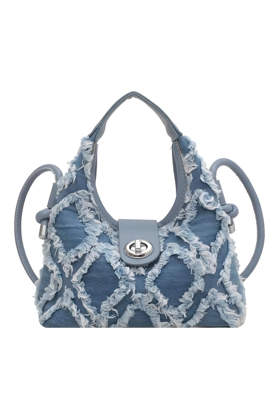 Handbags for Women,Brushed Denim Purse with Removable Strap,Turnlock Crossbody Bag,Women's Tote Handbags,Blue