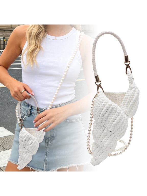 Handmade Crochet Tote Bag Seashell Purse for Women Boho Shell Handbag Crossbody Shoulder Bag Summer Beach Clutch Handbag