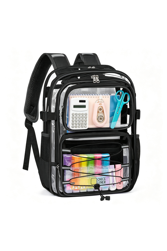 Heavy Duty Clear Backpack for School 360 Reflective Strips Clear Bookbag Transparent Pvc Backpack with Multiple Compartments See through Bag for College Work Travel Security