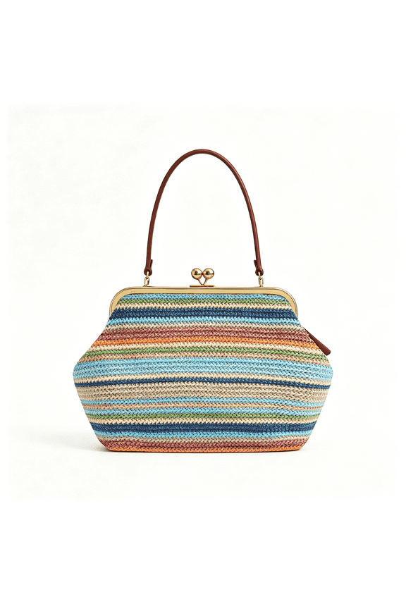 Kiss-Lock Bag for Women Kiss Lock Purses and Handbag Large Straw Beach Shoulder Bag Summer Straw Tote Messenger Clutch Bags