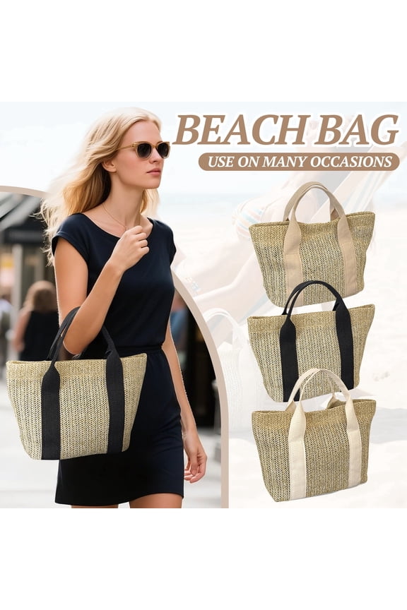 Large Straw Tote Bag Raffia Summer Shoulder Bag Woven Handbag Beach Vacation Travel Purse for Women, Black