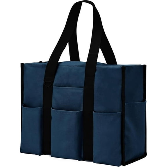 AOMRCOL Large Tote Bag for Women Waterproof with 12 Pockets Top Zipper Closure Utility Teacher Nurse Bags for Work School(Dark Blue)