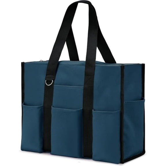 AOMRCOL Large Tote Bag for Women Waterproof with 12 Pockets Top Zipper Closure Utility Teacher Nurse Bags for Work School-Dark Blue