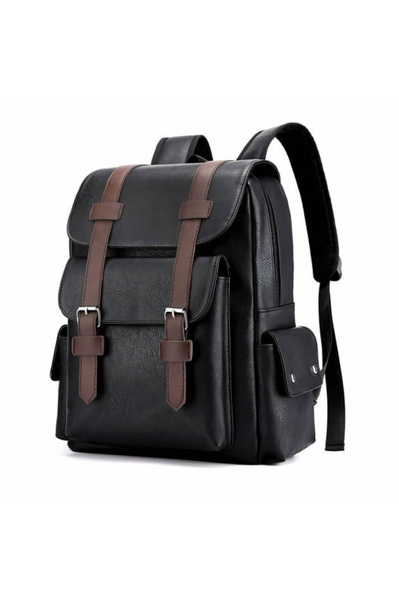 Leather Backpack for Men Adjustable Straps Leather Laptop Backpack Expansive Storage Length-Adjustable Straps Leather Travel Backpack Black