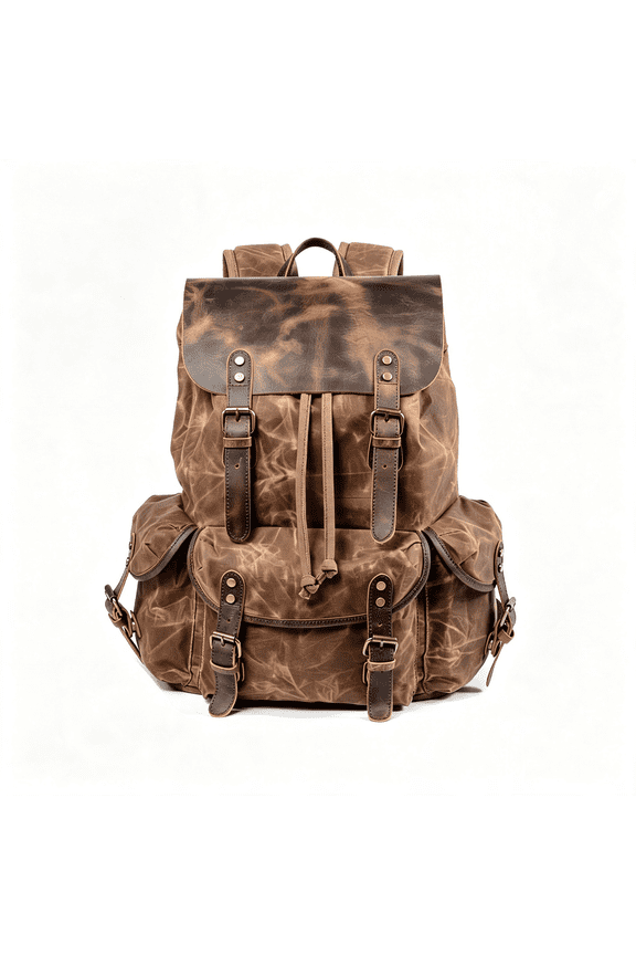 Leather Backpack for Men,Waxed Canvas Shoulder Rucksack Carry-On Travel Backpack Leather Backpack