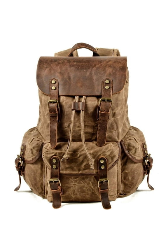 Leather Backpack for Men,Waxed Canvas Shoulder Rucksack Carry-On Travel Backpack Mens Backpack for Traveling