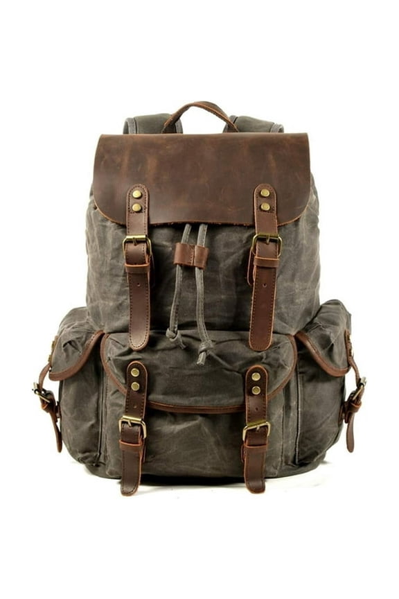 Leather Backpack for Men,Waxed Canvas Shoulder Rucksack Carry-On Travel Backpack,Waxed Canvas Backpack,Book Bag Men