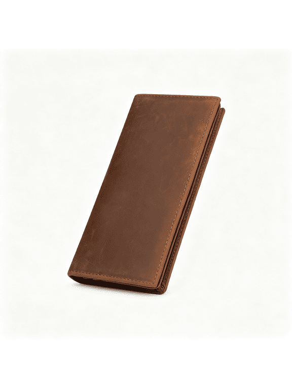 Men'S Vintage Leather Long Wallet for Checkbook Credit Cards,Long Bifold Wallet with 11 Card Slots,4 Bill Compartments,Id Window,And Zipper Pocket for Work,Travel,Daily Use.