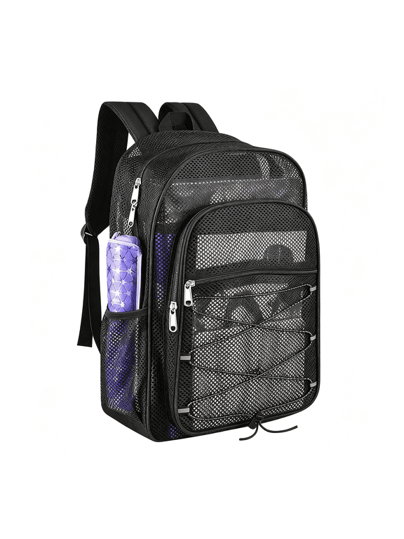 Mesh Backpack Heavy Duty See Through Mesh Bookbag for Adults 20L Large Capacity with Padded Strap for Beach Outdoor Hiking beach backpack(Black)