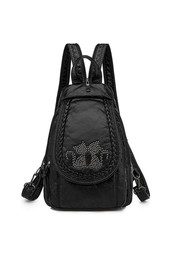 Mini Backpack for Women Light Weight Small Waterproof Backpack Purses Soft Washed Pu Leather Daily Rucksack Fashion Daypack Purses Black Shoulder Handbag Bag