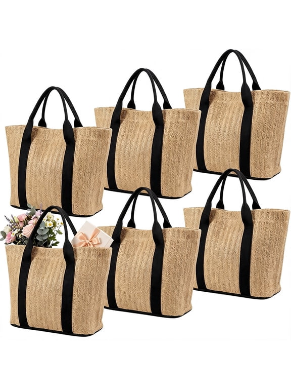 Mini Beach Straw Bag for Bridesmaid Party|Burlap Tote Bag with Handle,Woven Bags for Bachelorette Gifts,Beach Wedding Decor,Bridesmaid Bridal Shower Gifts