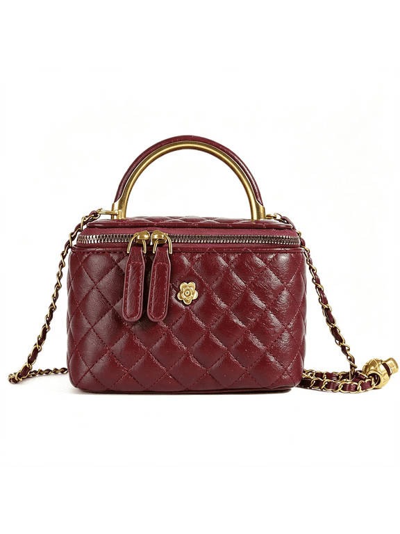 Mini Quilted Square Box Bag for WomenTop-Handle Crossbody Handbag with Metal Chain Strap Vanity Purse Vanity Bag Purse