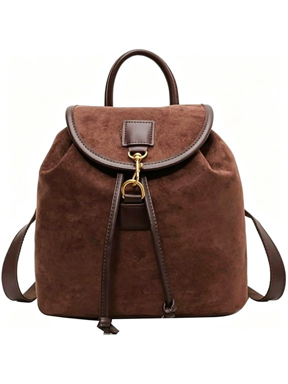 Mini Suede Backpack Purse for Women,Small Cute Backpack for Women for Travel Shopping(Coffee)