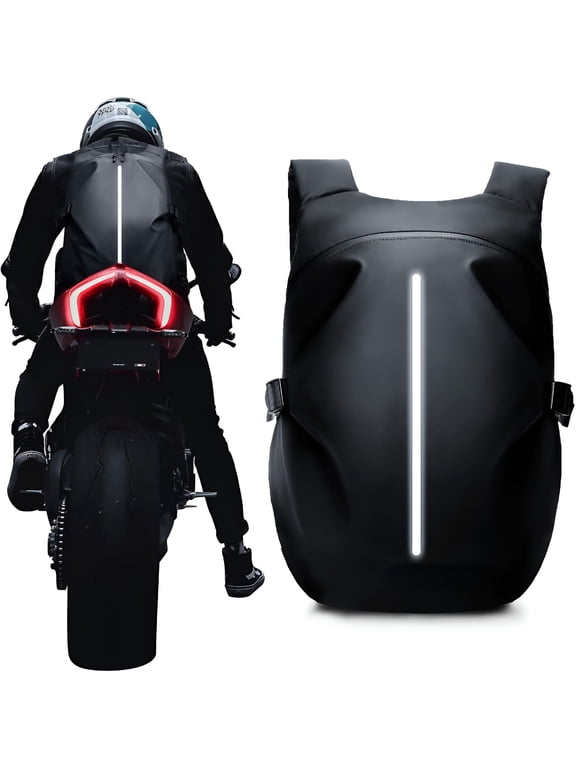 Motorcycle Backpack for Men, Waterproof Helmet Bag with Reflective Strips, High-Density Nylon Travel Rucksack for Commuting and Outdoor Riding