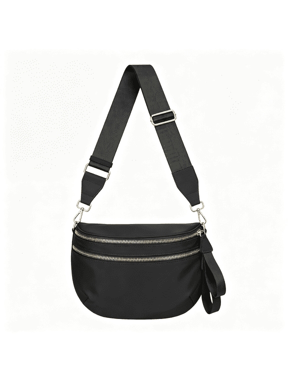 Oversized Nylon Bum Bags for Women Crossbody, Adjustable Strap Black Crossbody Bag Large Fanny Packs Sling Bag Bum Bags for Women Crossbody