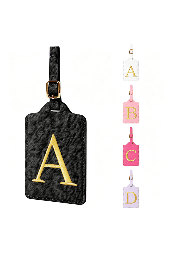 Personalized Initial Luggage Tags for Suitcases,Leather Letter Cute Luggage Tags with Privacy Name Card,Embroidered Monogrammed Travel Bag Backpack Tag Gifts for Women Kids Girl Teens(Black)