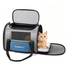 AOMRCOL Pet Carrier for Large Cats,Soft-Sided Cat Carrier for Big Cats and Small Dogs Up to 20 Lbs,Top Loading Collapsible Escape-Proof Travel Cat Bag with 4 Mesh Windows&Side Storage,Blue