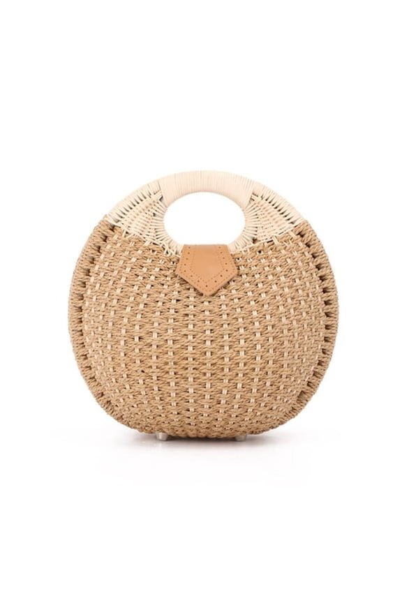 Purses for Women Summer Beach Rattan Tote Bag Round Handle Handbag Retro Handmade Woven Shell Bag Large Capacity for Vacation Travel Shopping Picnic Fashion Gift