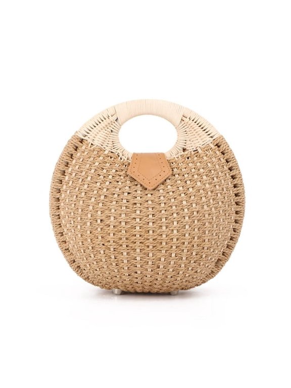 Purses for Women Summer Beach Rattan Tote Bag Round Handle Handbag Retro Handmade Woven Shell Bag Large Capacity for Vacation Travel Shopping Picnic Fashion Gift