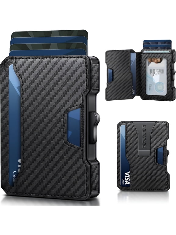 RFID Blocking Slim Wallet for Men, Minimalist Pop Up Card Case with Money Clip, Front Pocket Leather