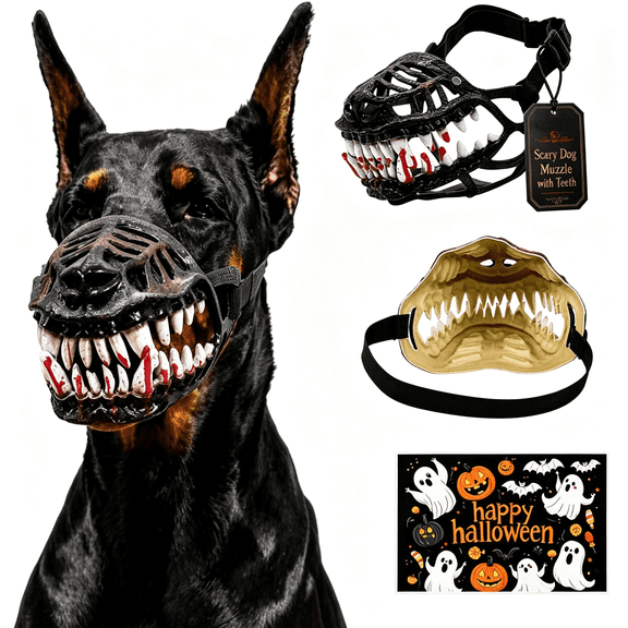 AOMRCOL Scary Dog Muzzle with Teeth, Monster Halloween Costume Mask | Adjustable Strap Beast Face Mask for Halloween Parties, Cosplay, Photos, Trick or Treat and Spooky Pet Dress Up