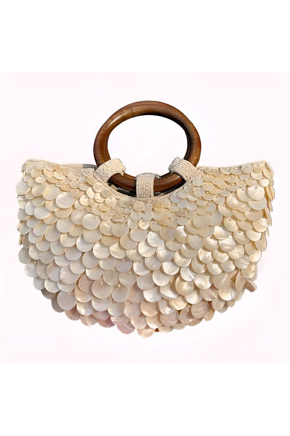 Shell Beaded Clutch Purse for Women Luxury Handmade Top Handle Bag Beach Evening Handbag for Summer Vacation