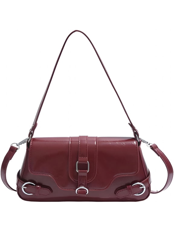 Shoulder Bag for Women, Leather Crossbody Bag with Belt Burgundy Bag Trendy Designer Handbags Top-Handle Purse