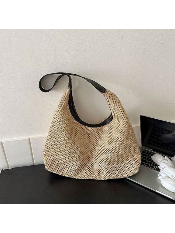Simple Handmade Weave Straw Bag Bohemian Style Tote Bag Raffia Bag Large Capacity Beach Handbags Travel