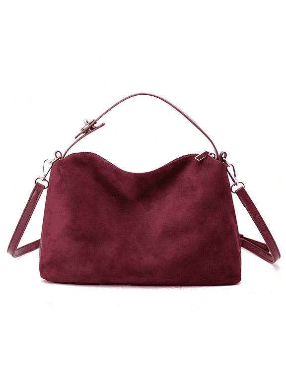 Slouchy Shoulder Bag Suede Soft Crossbody Bag with Adjustable Retro Y2K Shoulder Purse Vegan Handbag