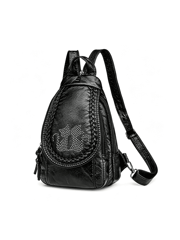 Small Backpack for Women,Soft Washed PU Leather Mini Backpack for Women, Purse Backpack for Women, Ladies Waterproof Travel Black Rucksack Handbags Bags with Multiple Zipper Pocket