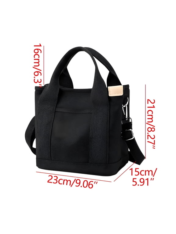 Small Canvas Tote Bag with Zipper, Multi Pocket Shoulder Crossbody Handbag Bag with Compartments for Work