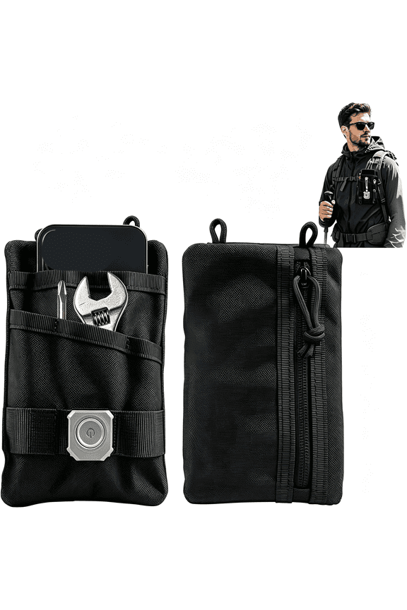 Small Edc PouchEdc Pouch for Men,Multitool Pocket Pouch Hold for Edc Tools, Outdoor Sports, Camping, Hiking, Purse, Cards, Keys, Change, Black Edc Belt Pouch for Daily Carry