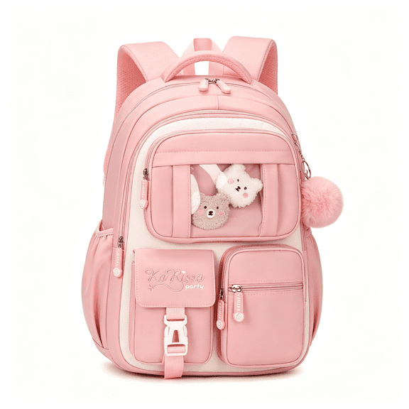 AOMRCOL Soda Candy School Backpack Kawaii Ita Backpacks Water Resistant Lightweigt Bookbag, Pink Backpack for School and Beige