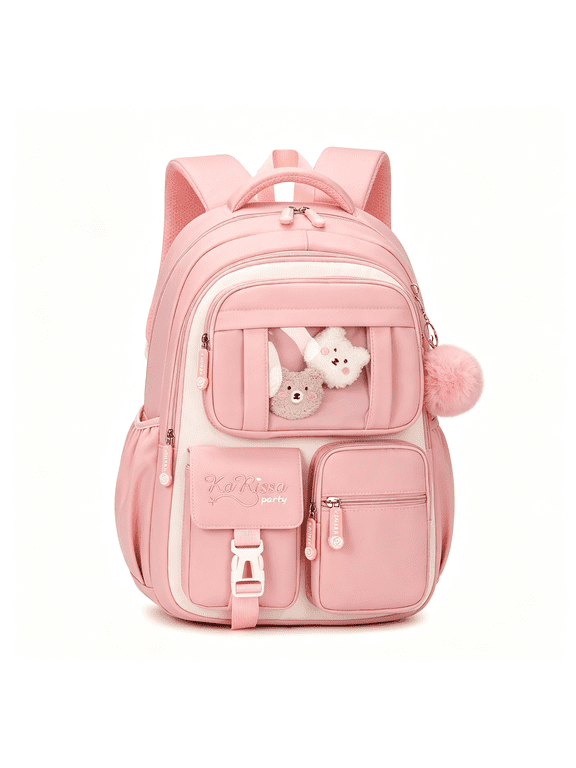 Soda Candy School Backpack Kawaii Ita Backpacks Water Resistant Lightweigt Bookbag, Pink Backpack for School and Beige