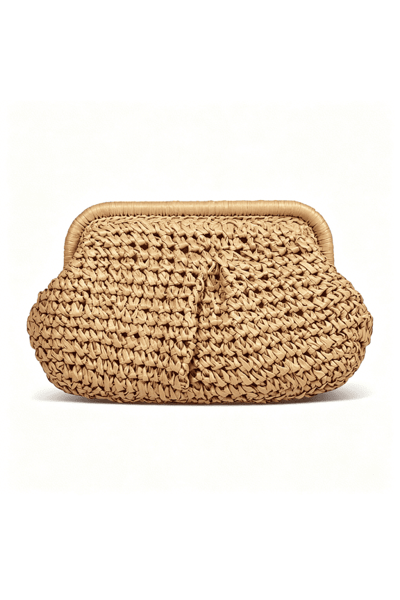 Straw Clutch Purse for Women,Cloud Dumpling Pouch,Straw Crossbody Shoulder Handbag,Summer Beach Woven Bag