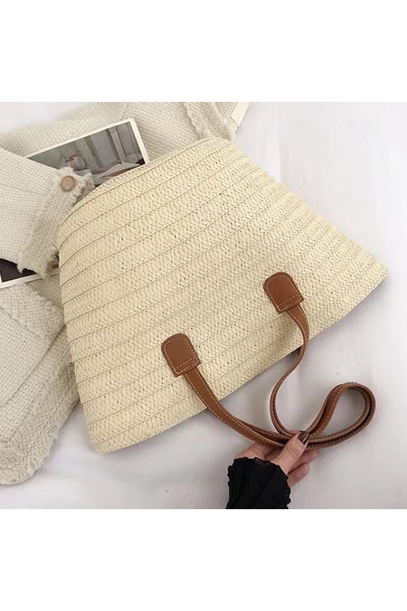Straw Woven Tote Bag, Summer Beach Bag, Women'S Shoulder Purse, Handmade Raffia Tote Bag, Large Capacity Beach Tote, Bohemian Style Bag, Vacation Shopping Bag Holiday Gifts