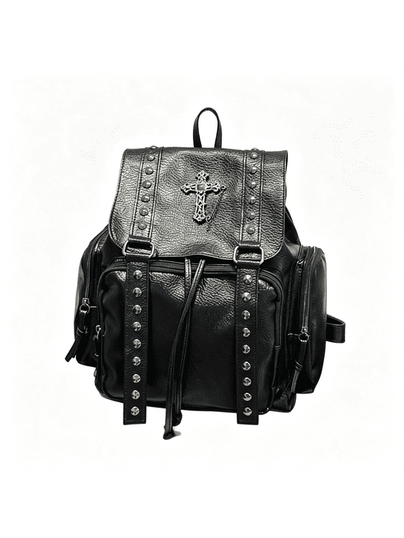 Studded Backpack Cross Metal Studs Y2K Punk Gothic Emo Daypack Goth Edgy | Cross Metal Studs,Y2K Emo Purse,Punk for Women Men,2000S Goth Edgy Daypack,Gothic Daily Party Club
