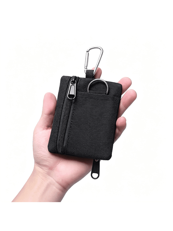 Tactical Keychain Pouch-Military Mini Size Belt Gear Edc Pocket Organizer As Coin Purse Id Card Holder Car Fob Key Waist Case Wallet Headset Pack (Black)