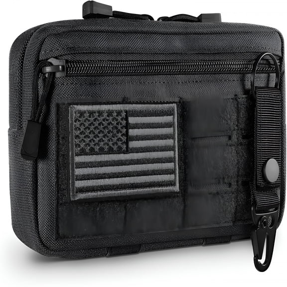 AOMRCOL Tactical Molle Admin Pouch Utility Laser Cut EDC Tool Pouch Bag Horizontal Modular Pouches Include US Flag Patch and Keychain