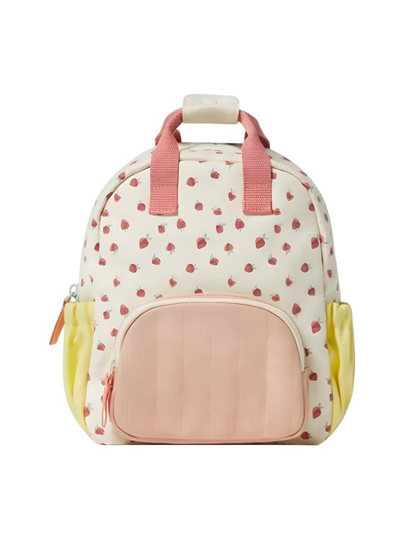Toddler Backpack - Daycare Bag - Features Adjustable Shoulder Straps, 2 Side Pockets and Spacious Interior with Wipeable Fabric Lining and Name Label, Strawberry Backpack