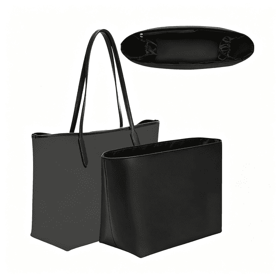 AOMRCOL Tote Bag Organizer Insert for City 33 Bag,Premium Soft Nylon Purse Organizer Insert with Laptop Sleeve,Handbag Inner Divider Shaper with Elastic Cup Holder&Smooth Zipper(City33/Black)