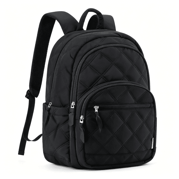AOMRCOL Travel Laptop Backpack, College Backpack for Women, Quilted Small Computer Bookbag, Water-Resistant 15.6 Inch Laptop Casual Bag, Black